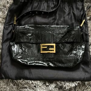 Fendi Patent Leather Black Baguette Handbag